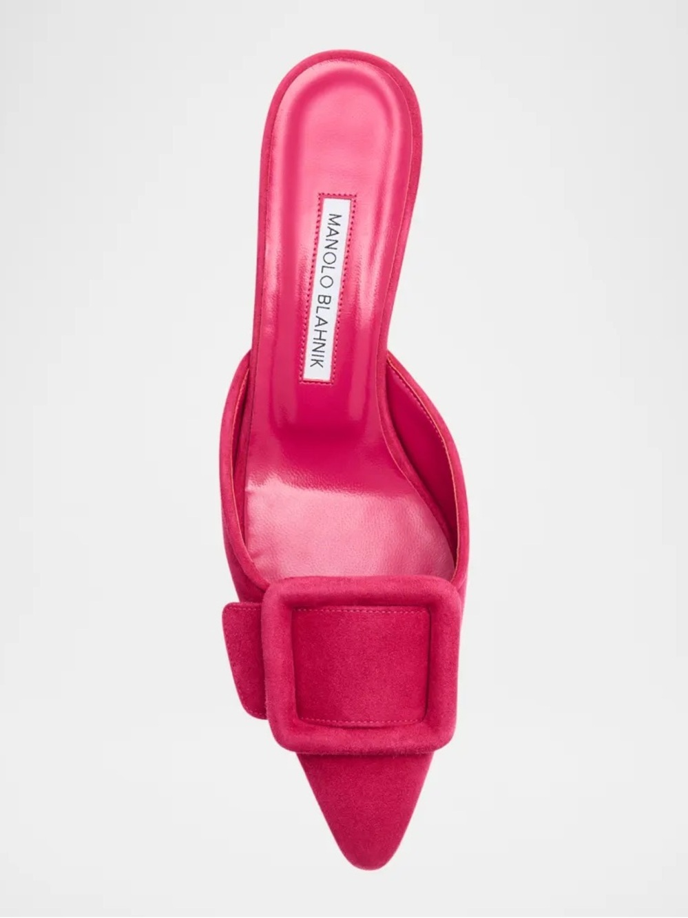 Manolo Blahnik Hot Pink Pointed Suede Mule with Oversized Buckle